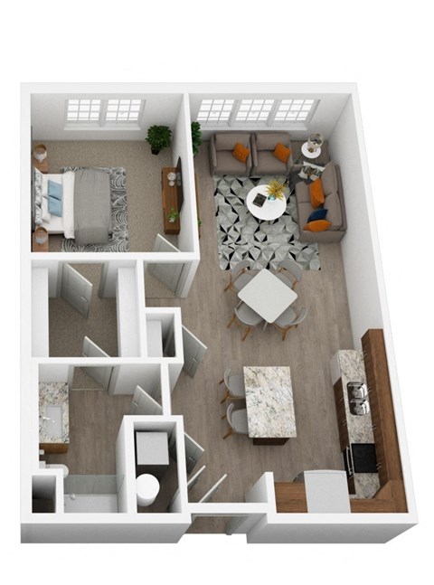 Floor plan for 1 bed, 1 bath, 720 sqft
